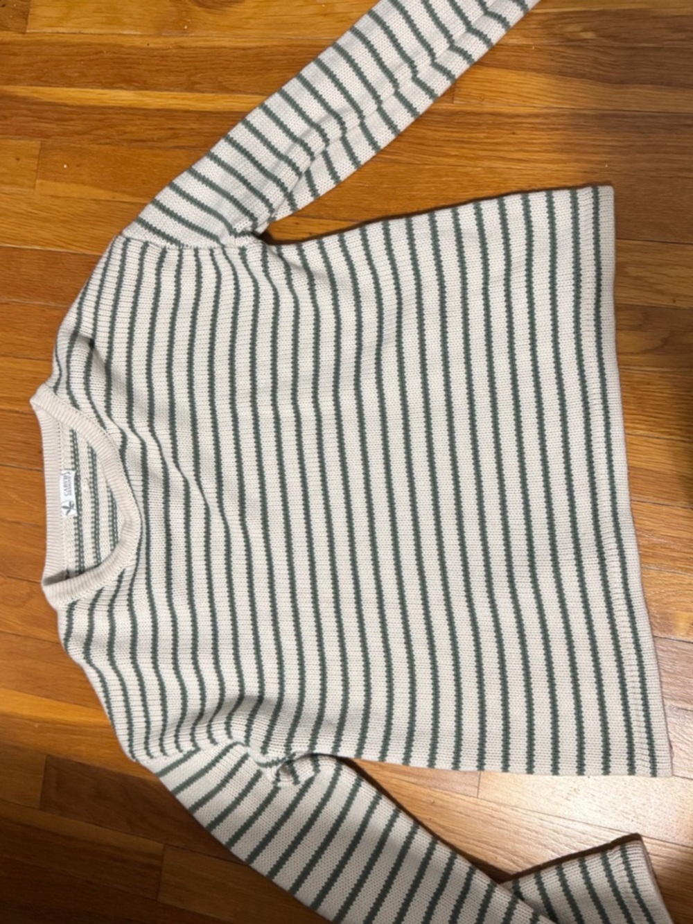 Carve Designs Cream and Green Striped Crewneck Sweater